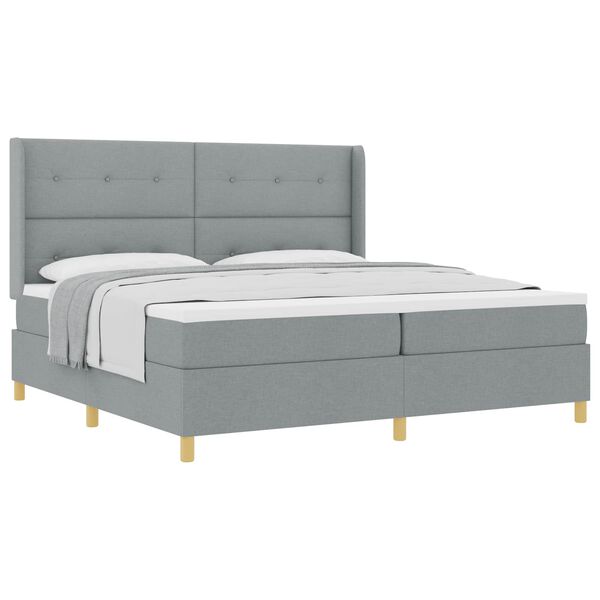 vidaXL Lit &agrave; Ressorts avec matelas Gris clair 200 x 200 cm tissu