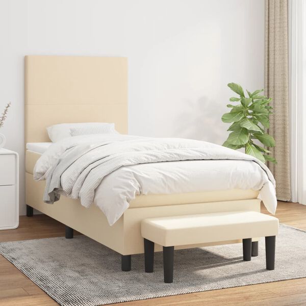 vidaXL Sommier &agrave; lattes de lit et matelas Cr&egrave;me 90x190 cm Tissu
