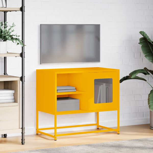 vidaXL Meuble TV jaune moutarde 68x39x60,5 cm acier