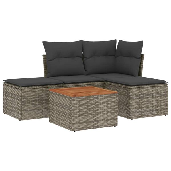 vidaXL Salon de jardin 5 pcs avec coussins gris r&eacute;sine tress&eacute;e