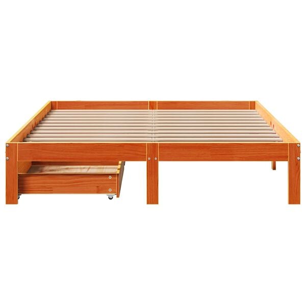 vidaXL Cadre de lit avec tiroirs sans matelas cire marron 140x200 cm