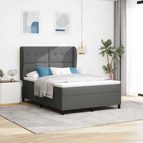 vidaXL Lit &agrave; ressorts avec matelas Gris fonc&eacute; 160 x 200 cm tissu