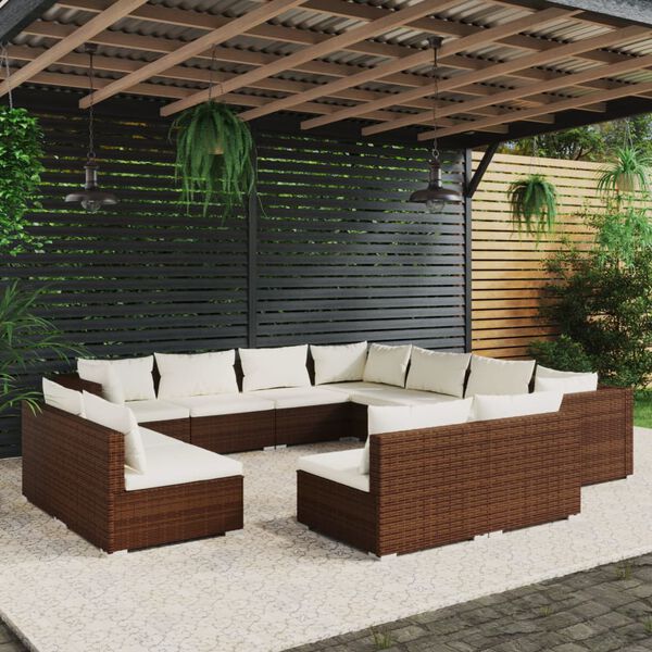 vidaXL Salon de jardin 11 pcs avec coussins Marron R&eacute;sine tress&eacute;e