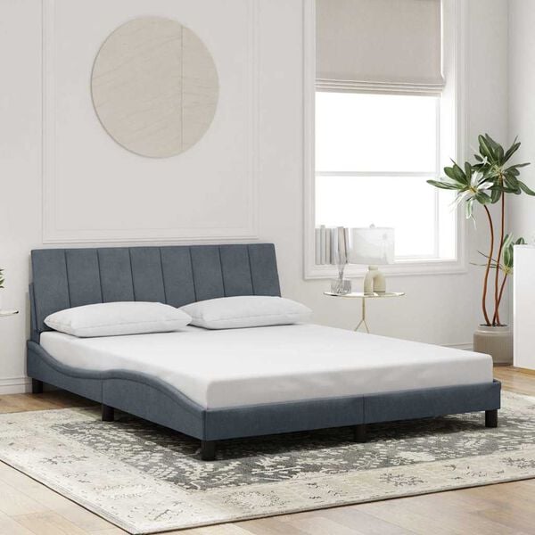 vidaXL Cadre de lit sans matelas Hanko gris fonc&eacute; 160x200 cm velours