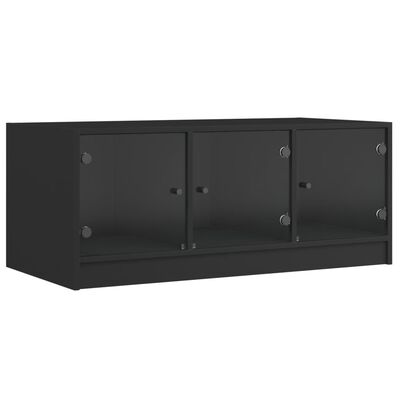 vidaXL Table basse avec portes en verre noir 102x50x42 cm