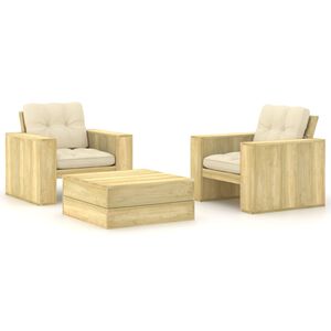 vidaXL Salon de jardin 3 pcs avec coussins bois de pin impr&eacute;gn&eacute;