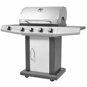 vidaXL Gril barbecue &agrave; gaz avec roue Argent&eacute; Acier avec Tuyau en M&eacute;tal