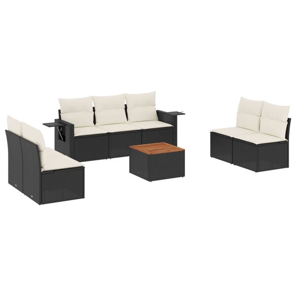 vidaXL Salon de jardin 8 pcs avec coussins noir r&eacute;sine tress&eacute;e