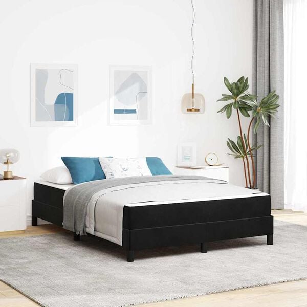 vidaXL Lit &agrave; ressorts avec matelas Noir 140 x 210 cm tissu