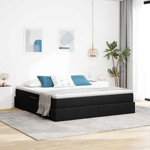 vidaXL Lit avec rangement et matelas Noir 180 x 200 cm Polyester