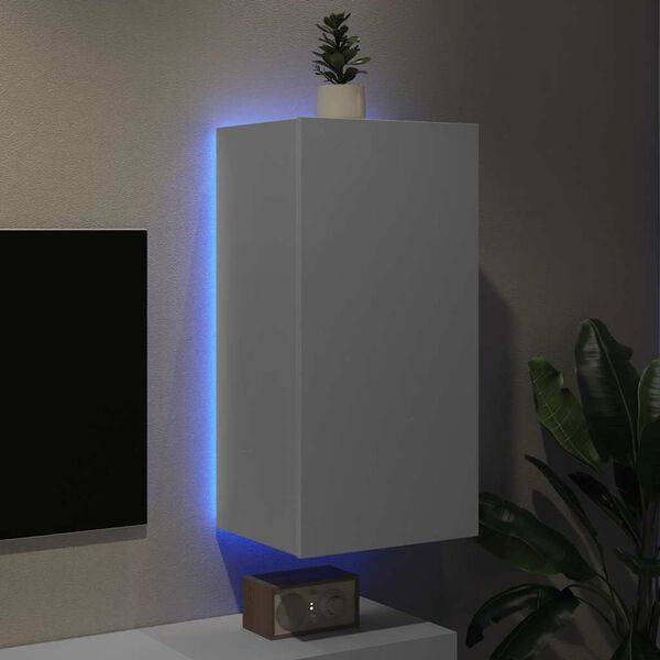 vidaXL Meuble TV mural avec lumi&egrave;res LED blanc 40,5x35x80 cm