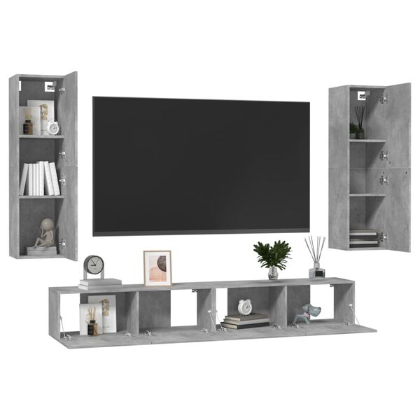 vidaXL Ensemble de meubles TV 4 pcs Gris b&eacute;ton Bois d'ing&eacute;nierie