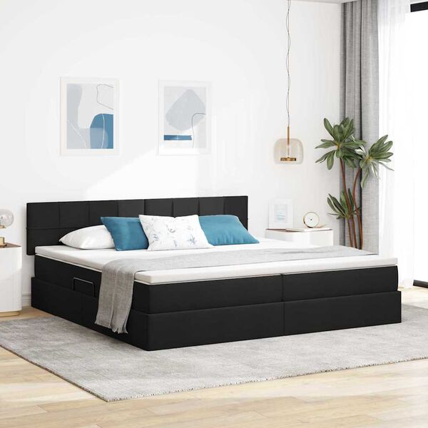 vidaXL Lit avec rangement et LED avec matelas Noir 200 x 200 cm tissu