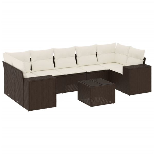 vidaXL Salon de jardin 8 pcs avec coussins marron r&eacute;sine tress&eacute;e