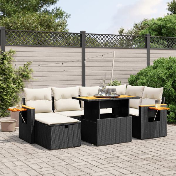 vidaXL Salon de jardin 7 pcs avec coussins noir r&eacute;sine tress&eacute;e