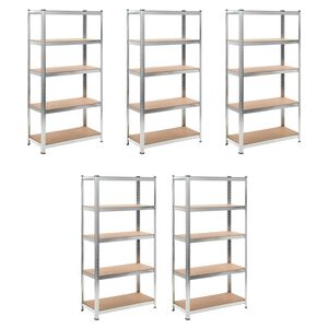 vidaXL &Eacute;tag&egrave;re &agrave; 5 niveaux 5 pcs Argent&eacute; Acier et bois ing&eacute;nierie