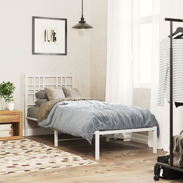 vidaXL Cadre de lit m&eacute;tal sans matelas avec t&ecirc;te de lit blanc 80x200cm
