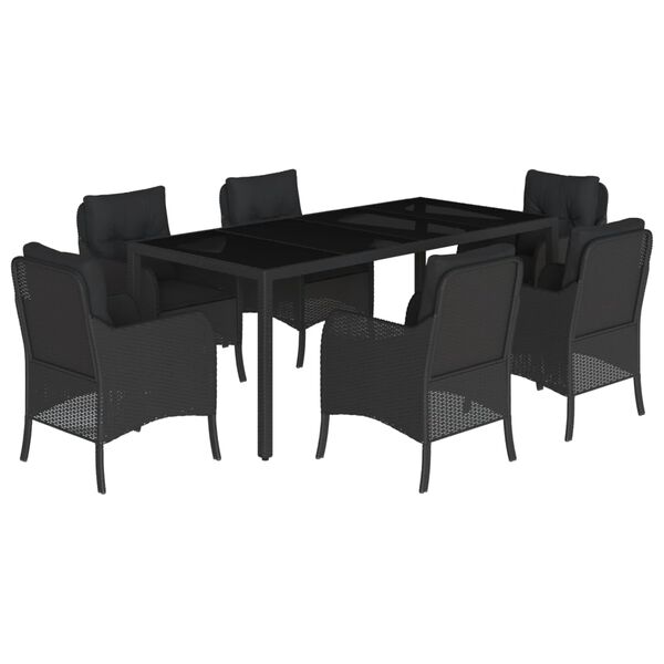 vidaXL Ensemble &agrave; manger de jardin coussins 7pcs Noir R&eacute;sine tress&eacute;e