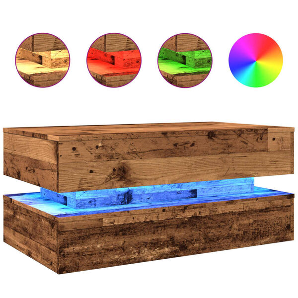 vidaXL Table basse avec lumi&egrave;res LED vieux bois 90x50x40 cm