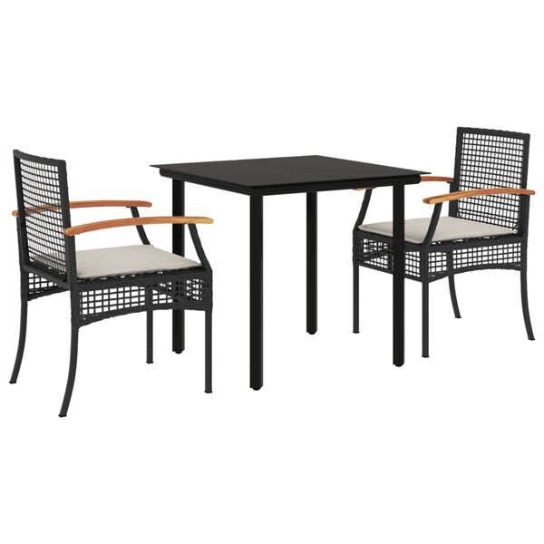 vidaXL Ensemble à manger de jardin avec coussins 3 pcs Noir