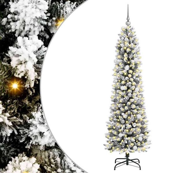 vidaXL Sapin de No&euml;l artificiel Blanc 210 cm PVC, m&eacute;tal et plastique