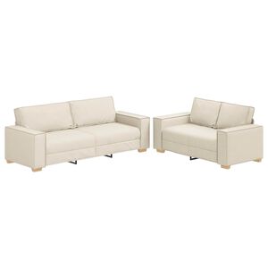 vidaXL Canap&eacute; 2 pc Beige Tissu en lin m&eacute;lang&eacute;