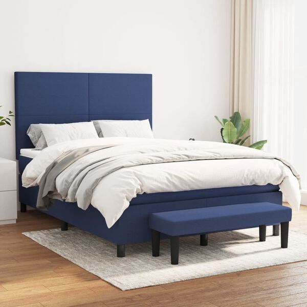 vidaXL Sommier &agrave; lattes de lit avec matelas Bleu 140x190 cm Tissu