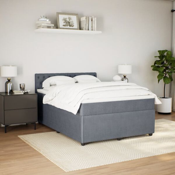 vidaXL Sommier &agrave; lattes de lit et matelas Gris fonc&eacute; 140x190cm Velours