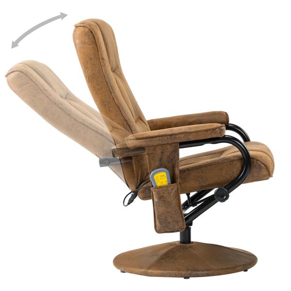 vidaXL Fauteuil de massage avec repose-pied Marron Similicuir daim