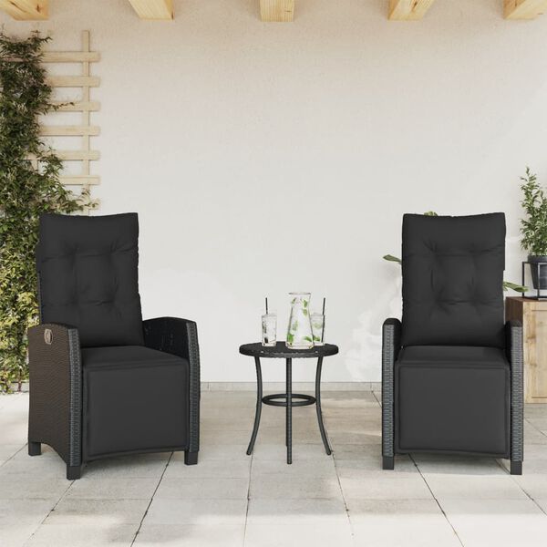 vidaXL Chaises inclinables de jardin lot de 2 repose-pied noir rotin