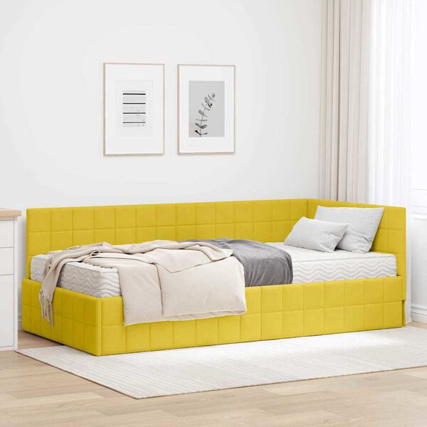 vidaXL Cadre de lit d'angle avec matelas 2 pcs Jaune Velours