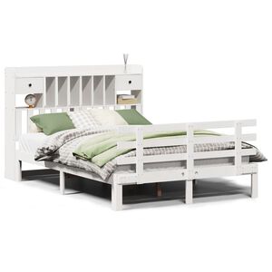 vidaXL Lit biblioth&egrave;que sans matelas blanc 140x190 cm bois pin massif