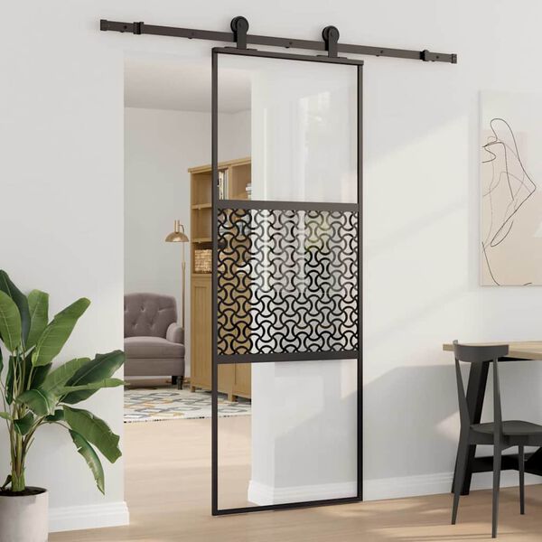 vidaXL Porte en verre Fretwork Noir 90 x 2 x 205 cm Aluminium