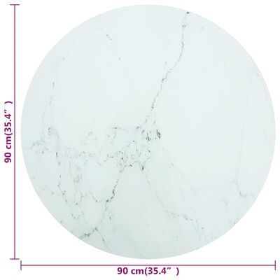 vidaXL Dessus de table blanc Ø90x1 cm verre trempé avec design marbre