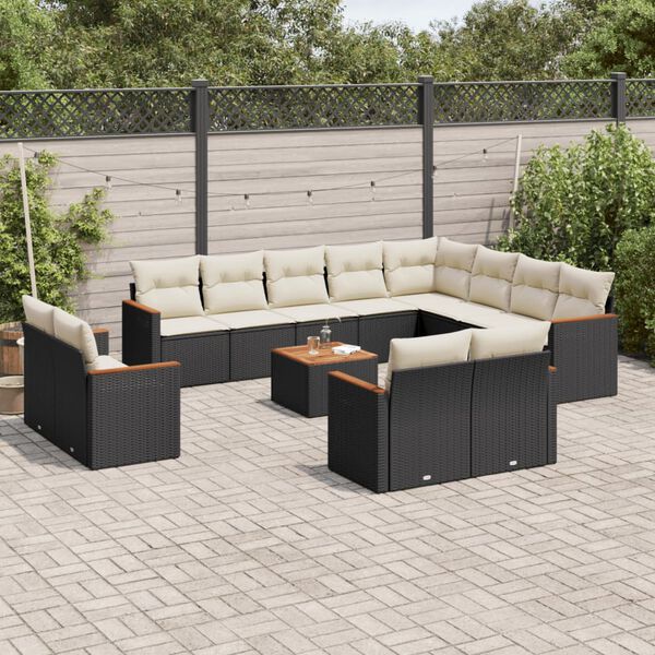 vidaXL Salon de jardin avec coussins 13 pcs noir r&eacute;sine tress&eacute;e