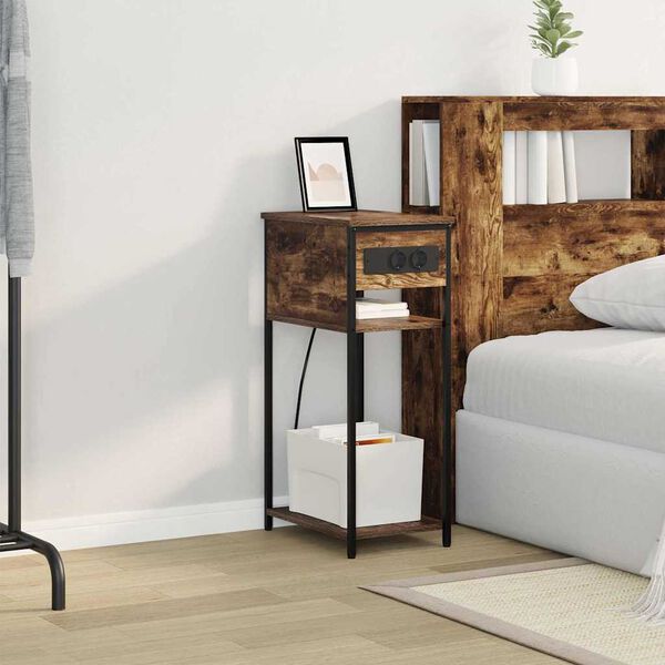 vidaXL Cabinet de chevet Ch&ecirc;ne fum&eacute; 41 x 28 x 76 cm Bois d'ing&eacute;nierie