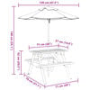 vidaXL Table de pique-nique pour 4 enfants avec parasol bois de sapin