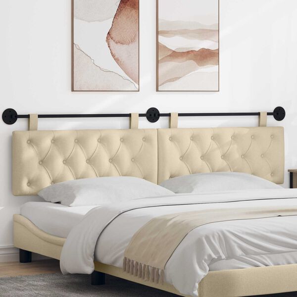 vidaXL T&ecirc;te de lit suspendue Montage mural Cr&egrave;me 210 x 55 x 7 cm tissu
