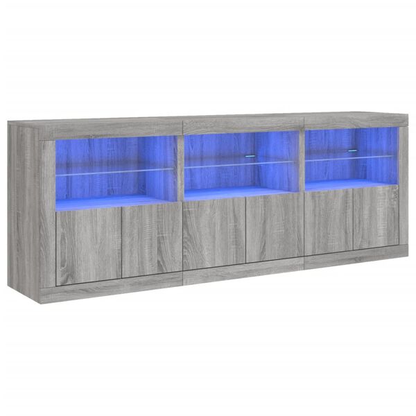 vidaXL Buffet avec lumi&egrave;res LED sonoma gris 181,5x37x67 cm