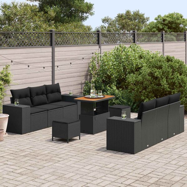 vidaXL Ensemble de canap&eacute; de jardin avec coussin 9 pcs Noir Poly rotin