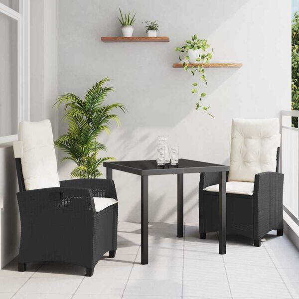 vidaXL Ensemble de salle &agrave; manger pour jardin 3 pcs Noir polyrotin