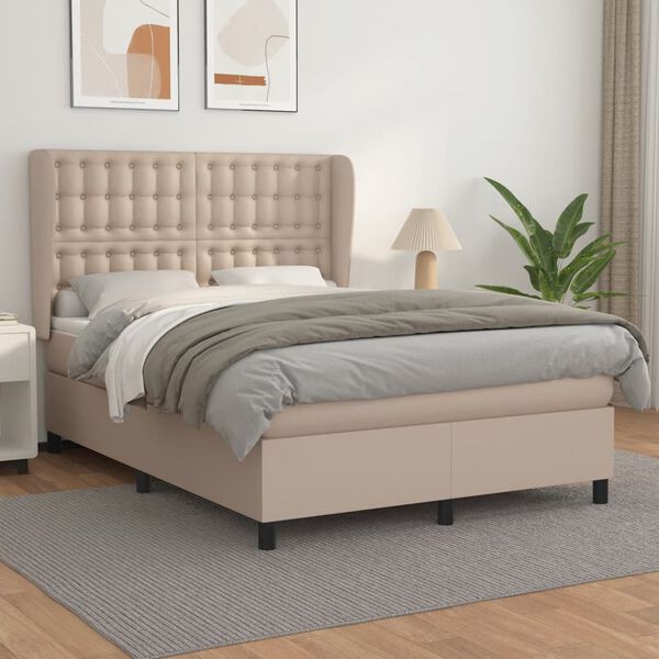vidaXL Sommier &agrave; lattes de lit avec matelas Cappuccino 140x190 cm