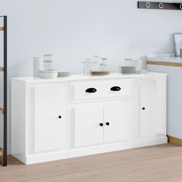 vidaXL Buffets 3 pcs blanc brillant bois d'ing&eacute;nierie