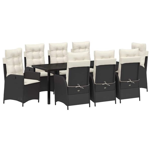 vidaXL Ensemble de salle &agrave; manger pour jardin 9 pcs Noir polyrotin