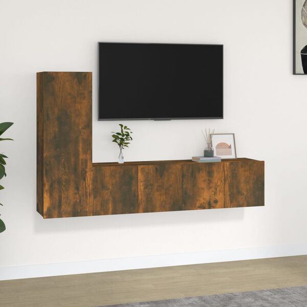 vidaXL Ensemble de meubles TV 3 pcs Ch&ecirc;ne fum&eacute; Bois d'ing&eacute;nierie