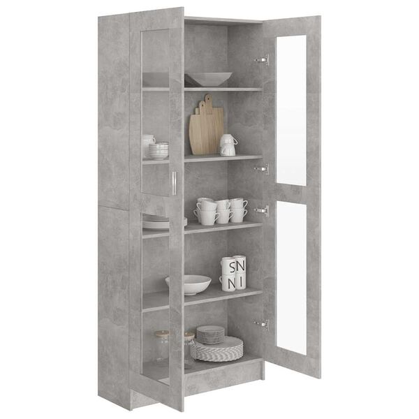 vidaXL Armoire &agrave; vitrine Gris b&eacute;ton 82,5x30,5x185,5 cm Bois ing&eacute;nierie