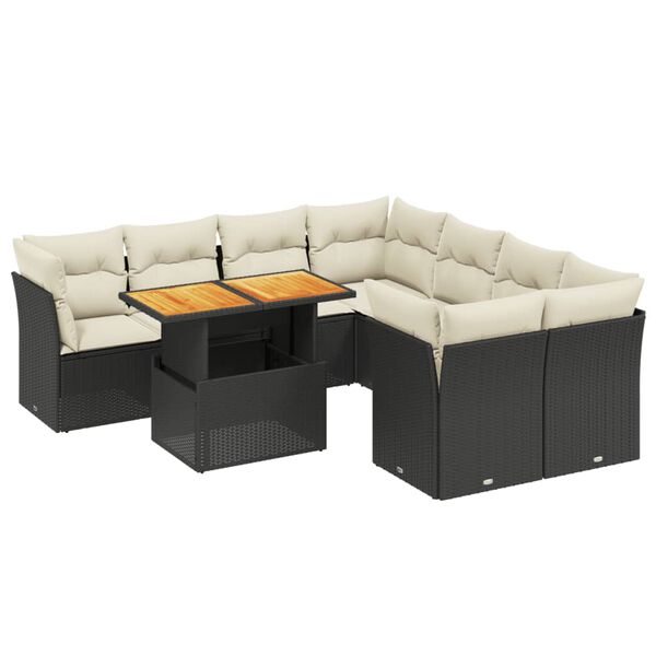 vidaXL Salon de jardin 9 pcs avec coussins noir r&eacute;sine tress&eacute;e
