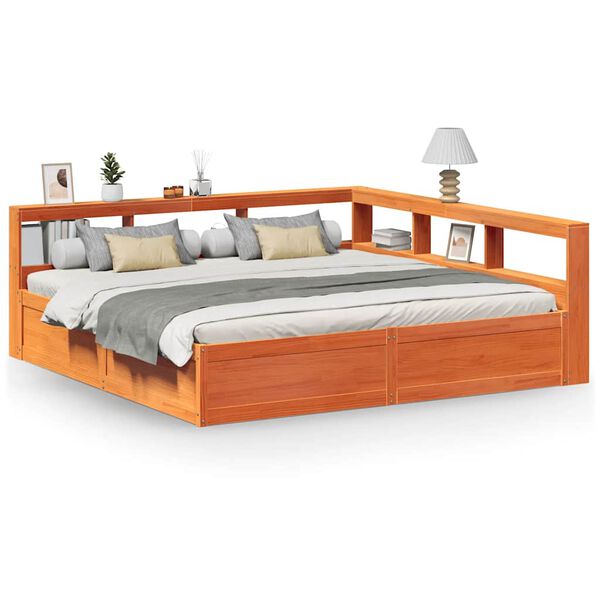 vidaXL Lit biblioth&egrave;que sans matelas cire marron 180x200 cm pin massif