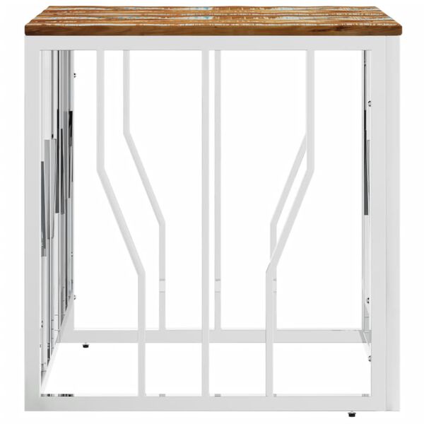 vidaXL Table basse argent&eacute; acier inoxydable/bois massif r&eacute;cup&eacute;ration