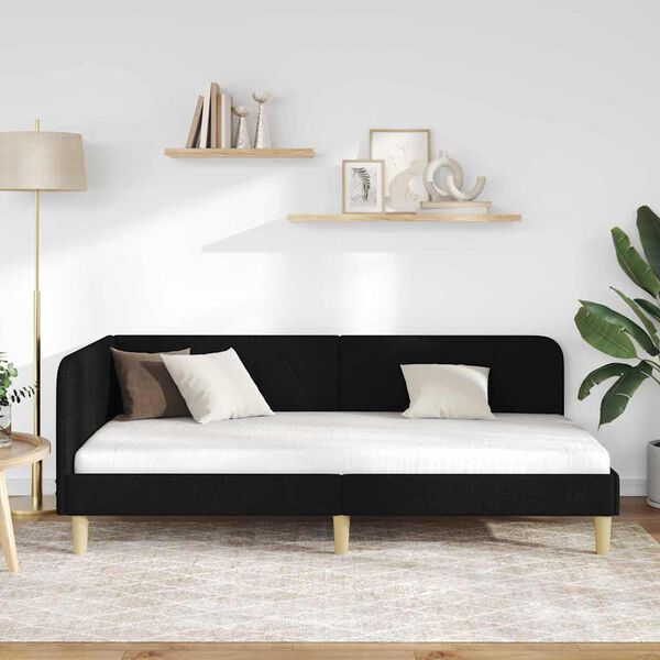 vidaXL Cadre de lit d'angle avec tête de lit Noir 90 x 200 cm tissu